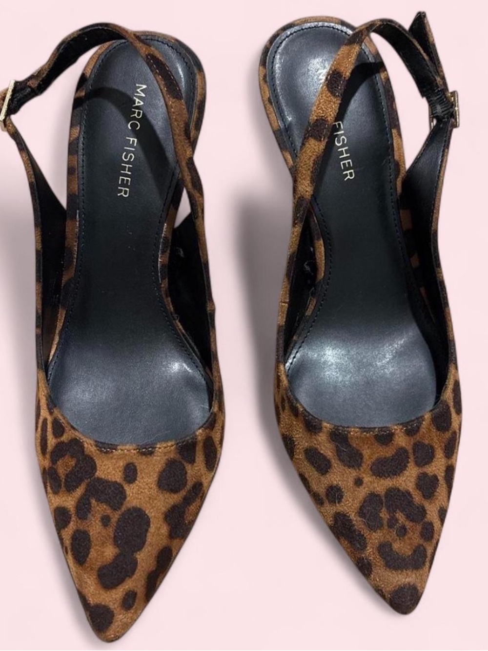 Marc Fisher Leopard-Print Pointed Slingback Pumps - Brown/Black Heels size 7.5